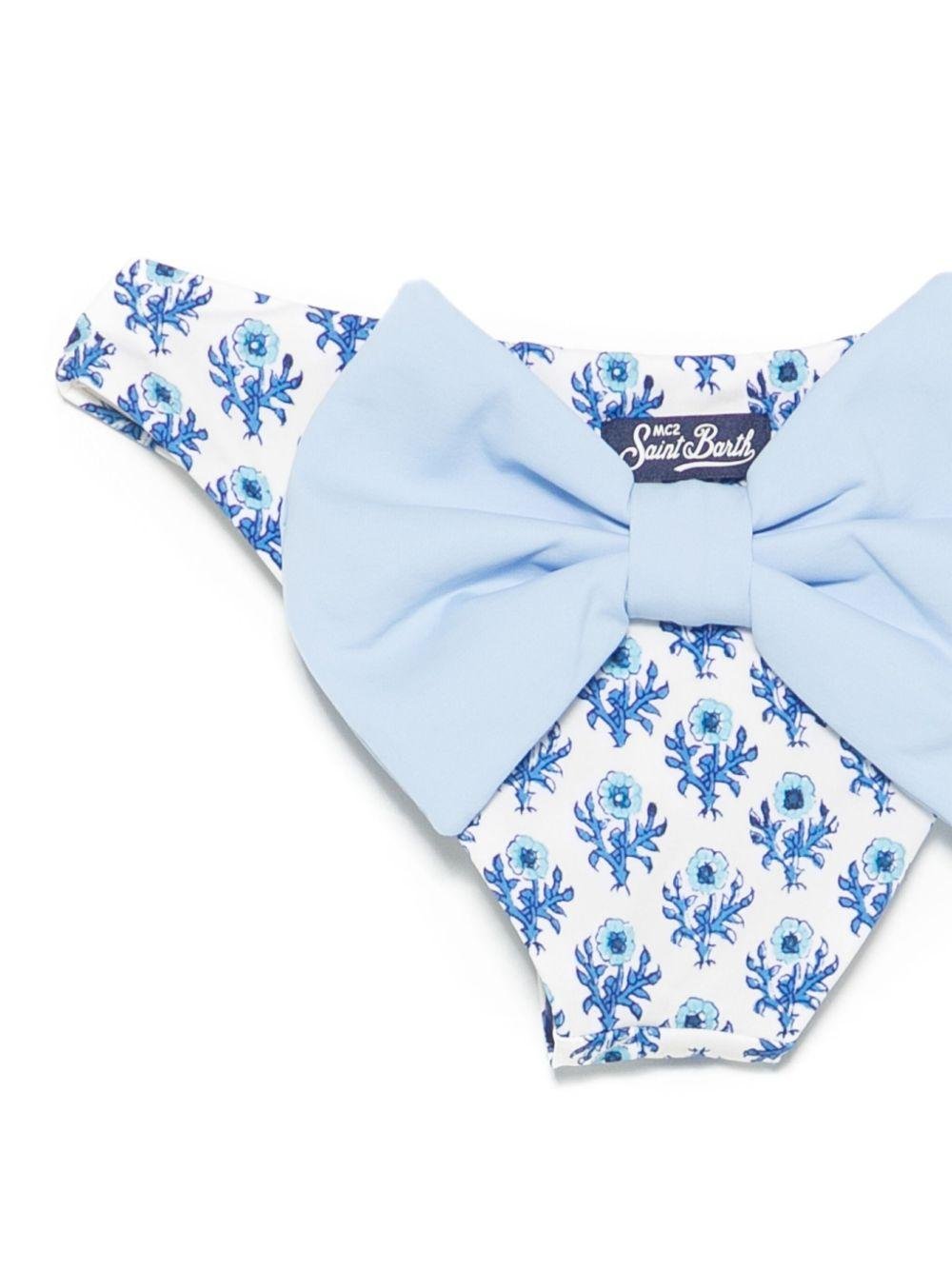 Slip bikini Madame per bambina MC2 Saint Barth Kids bianco con dettagli blu - Rubino Kids