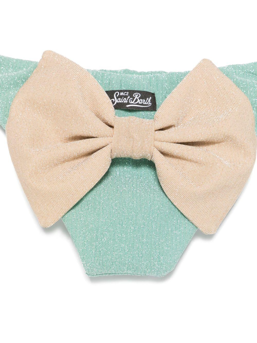 Slip bikini Madame per bambina MC2 Saint Barth Kids verde con dettaglio fiocco - Rubino Kids