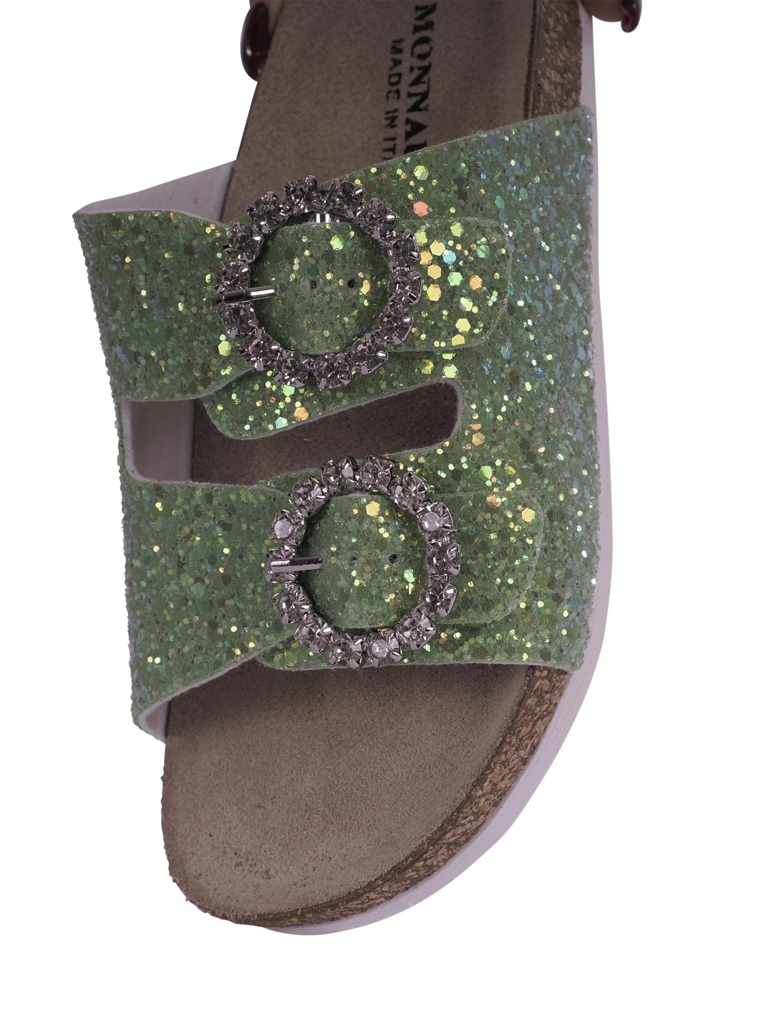 Slippers per bambina Monnalisa verde con fibbia - Rubino Kids