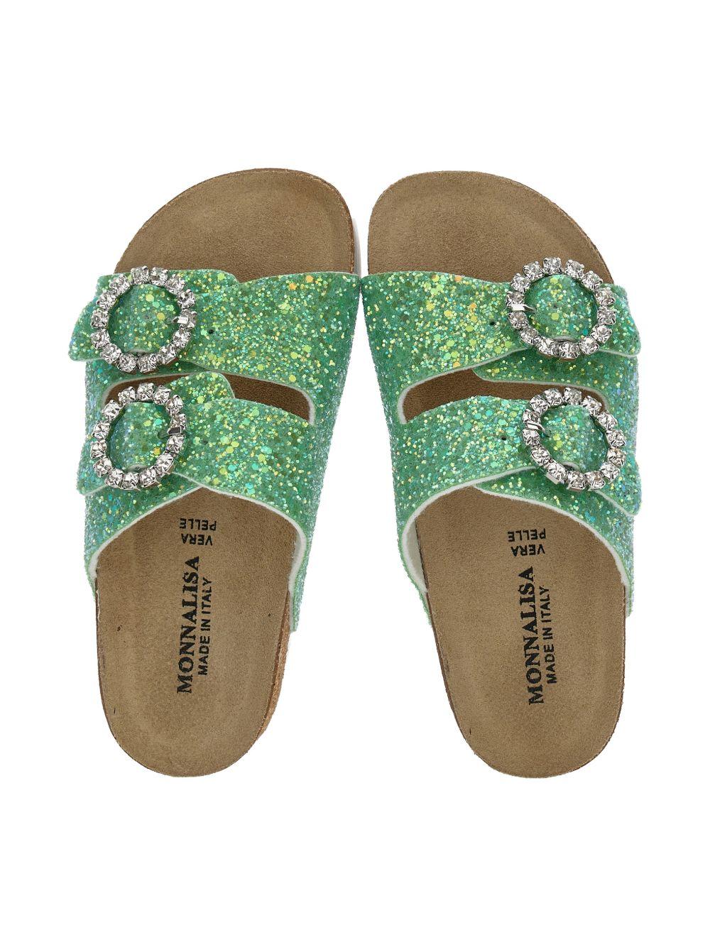 Slippers per bambina Monnalisa verde con fibbia - Rubino Kids