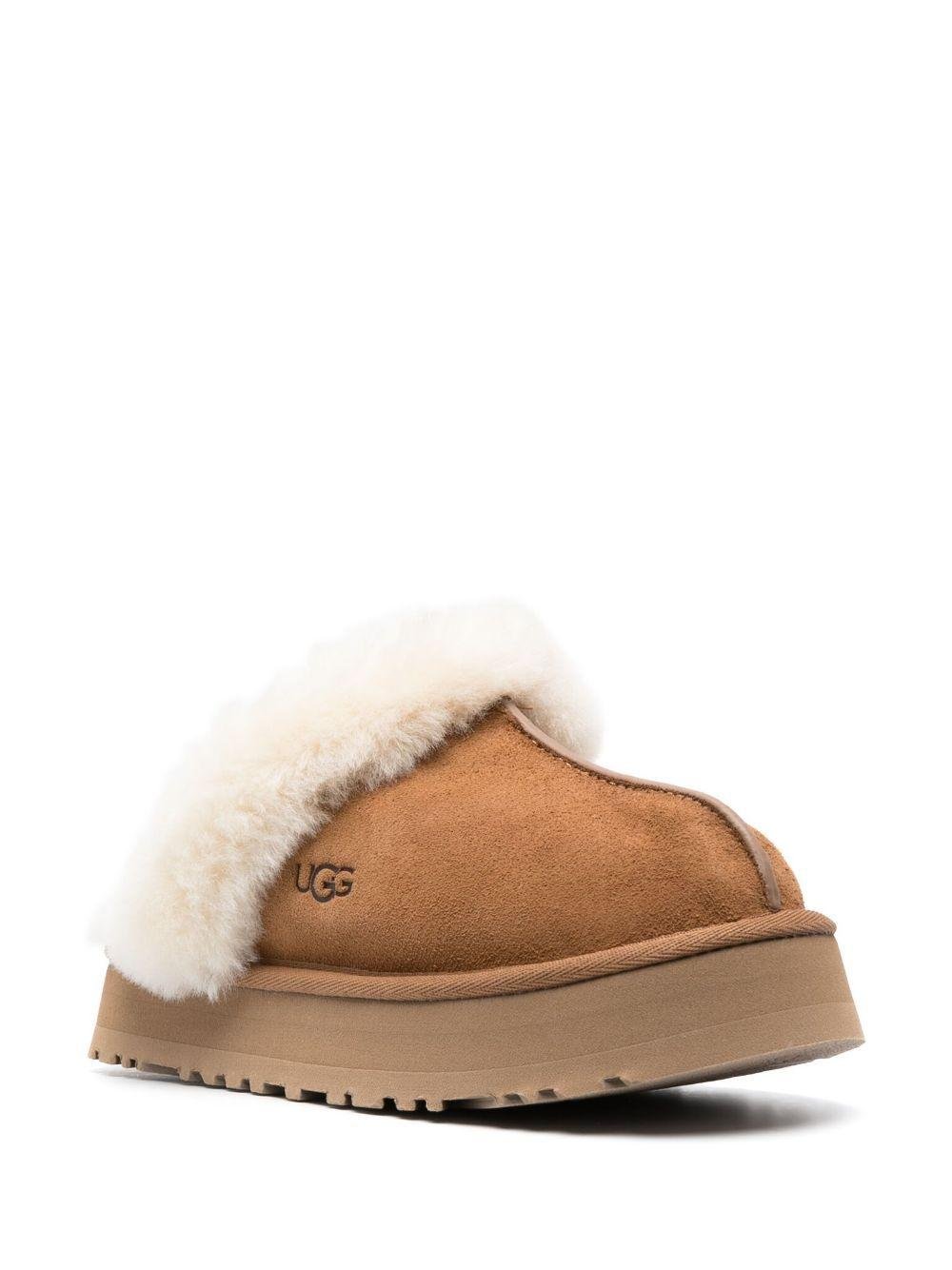 Slippers per bambina UGG Kids Disquette marrone con finitura in pelliccia sintetica - Rubino Kids