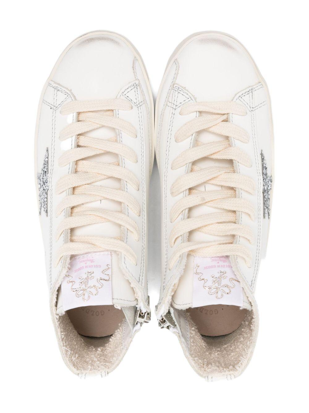 Sneakers alte per bambina Golden Goose Kids bianco con stelle glitterate - Rubino Kids