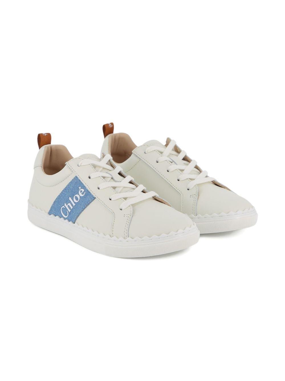 Sneakers per bambina Chloé Kids bianche con toppa con logo - Rubino Kids