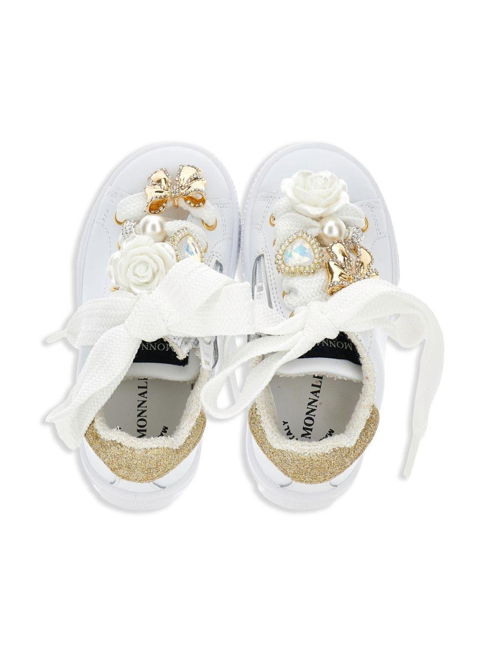 Sneakers per bambina Monnalisa bianche con applicazione floreale - Rubino Kids