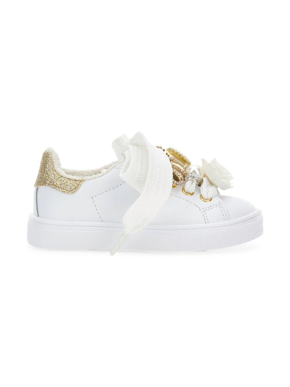 Sneakers per bambina Monnalisa bianche con applicazione floreale - Rubino Kids