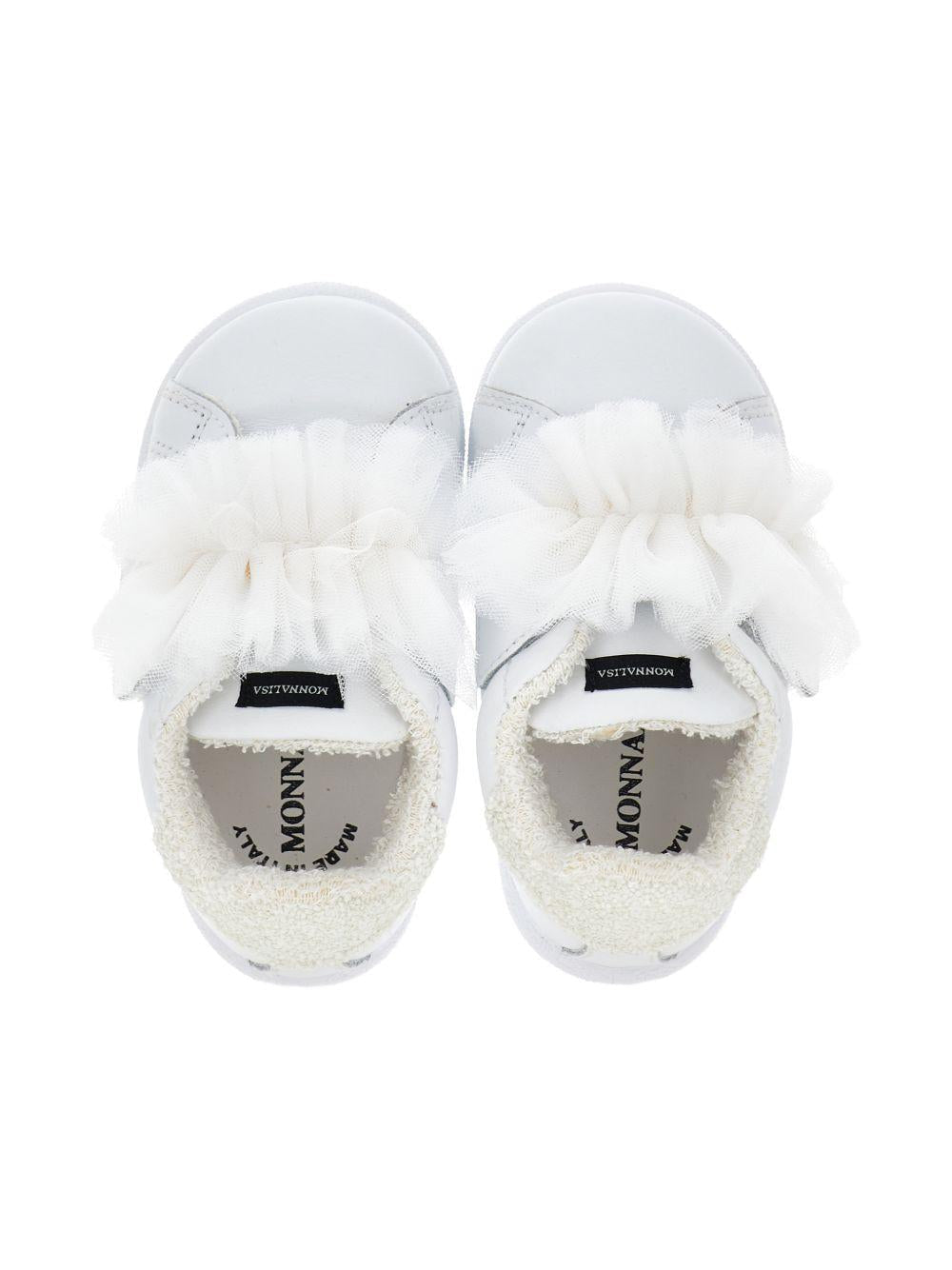 Sneakers per bambina Monnalisa bianche con dettaglio in tulle - Rubino Kids