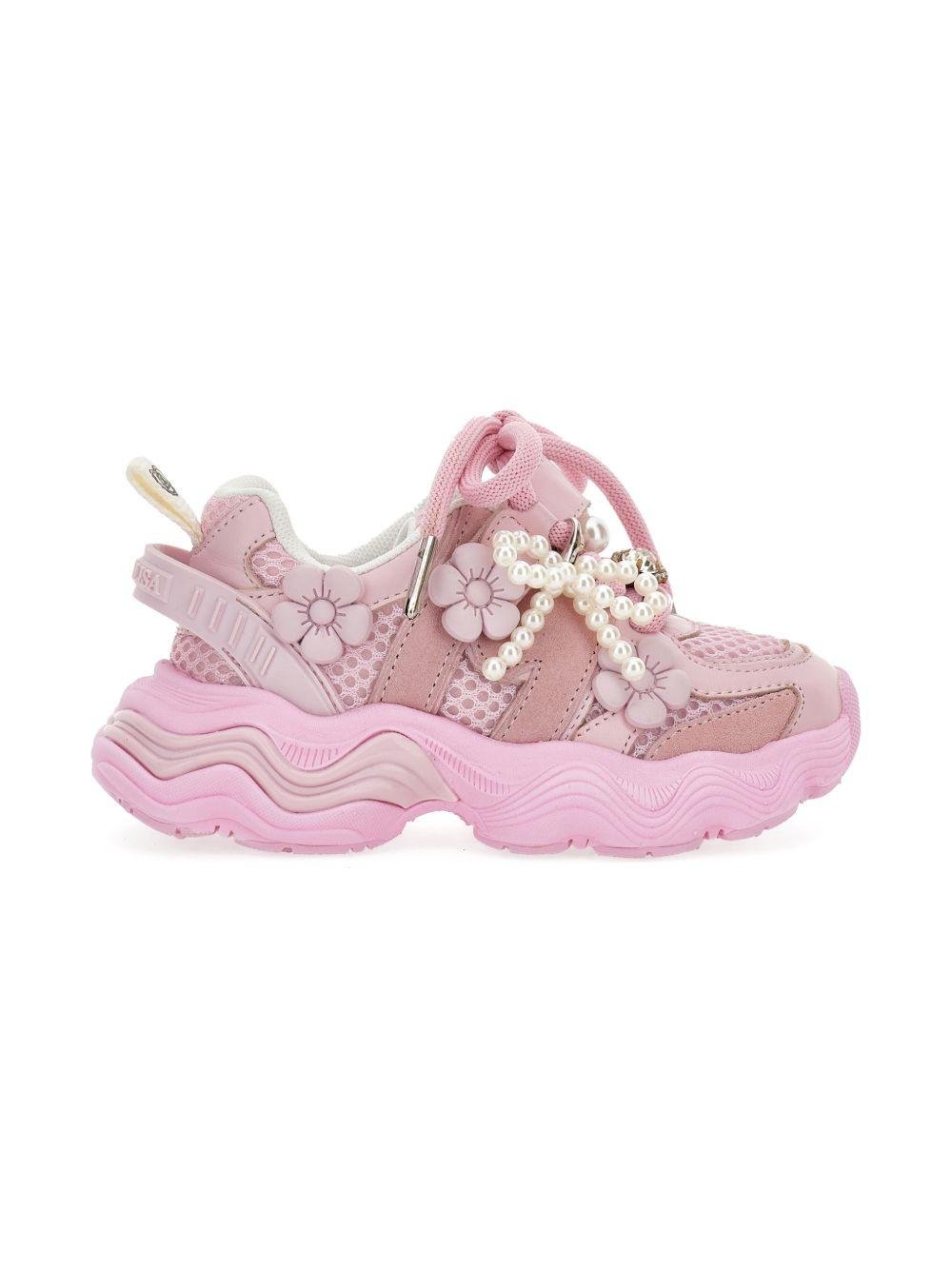 Sneakers per bambina Monnalisa rosa con applicazione floreale - Rubino Kids