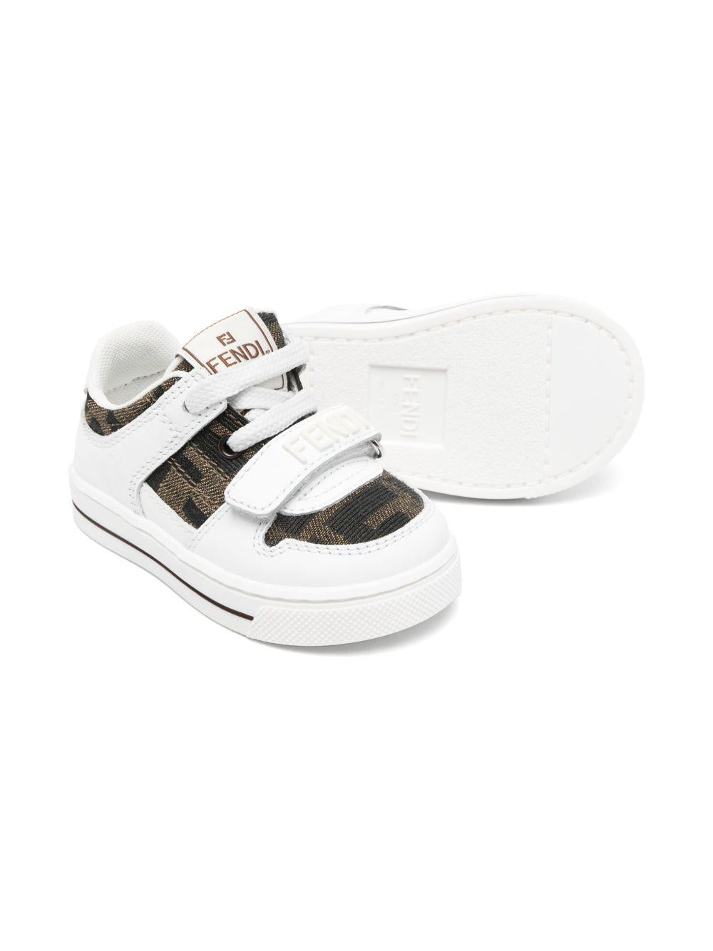 Sneakers per bambini Fendi Kids bianco con inserti marroni con monogramma FF - Rubino Kids