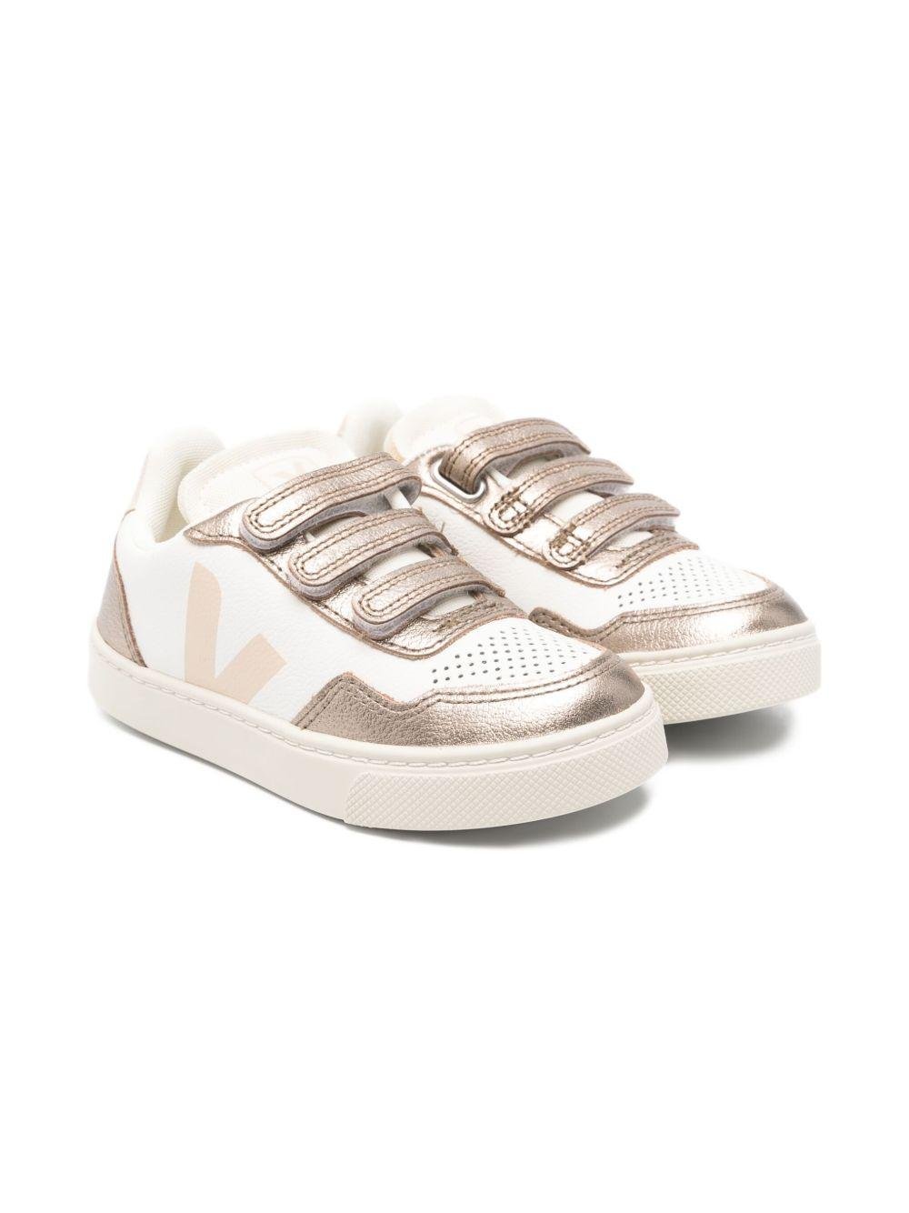 Sneakers per bambini Veja Kids bianche con dettagli pelle effetto metallizzato - Rubino Kids