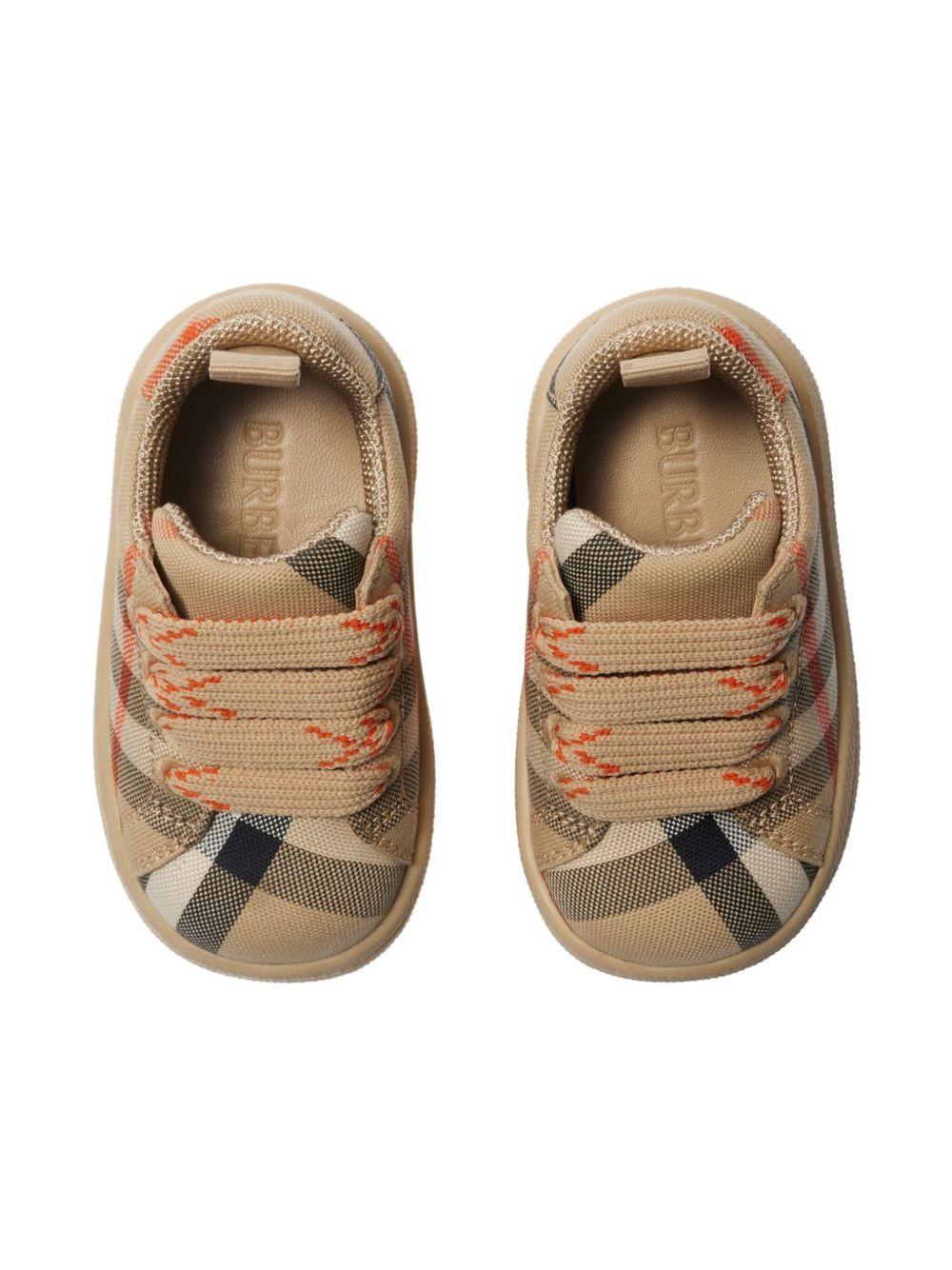 Sneakers per bambino Burberry Kids beige con fantasia tartan e caviglia imbottita - Rubino Kids