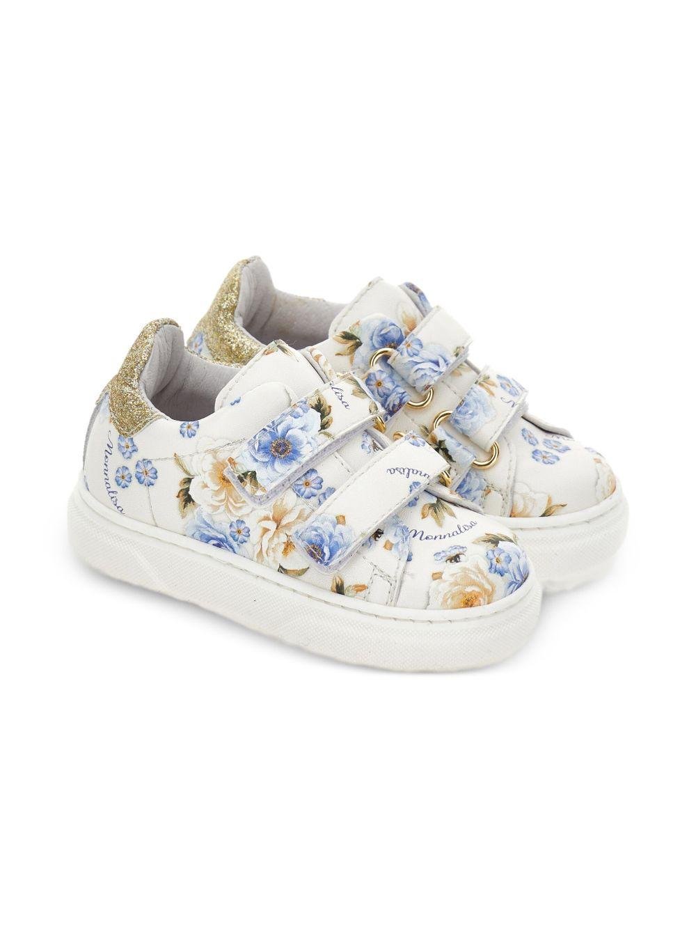 Sneakers per neonata Monnalisa bianche con motivo a fiori - Rubino Kids