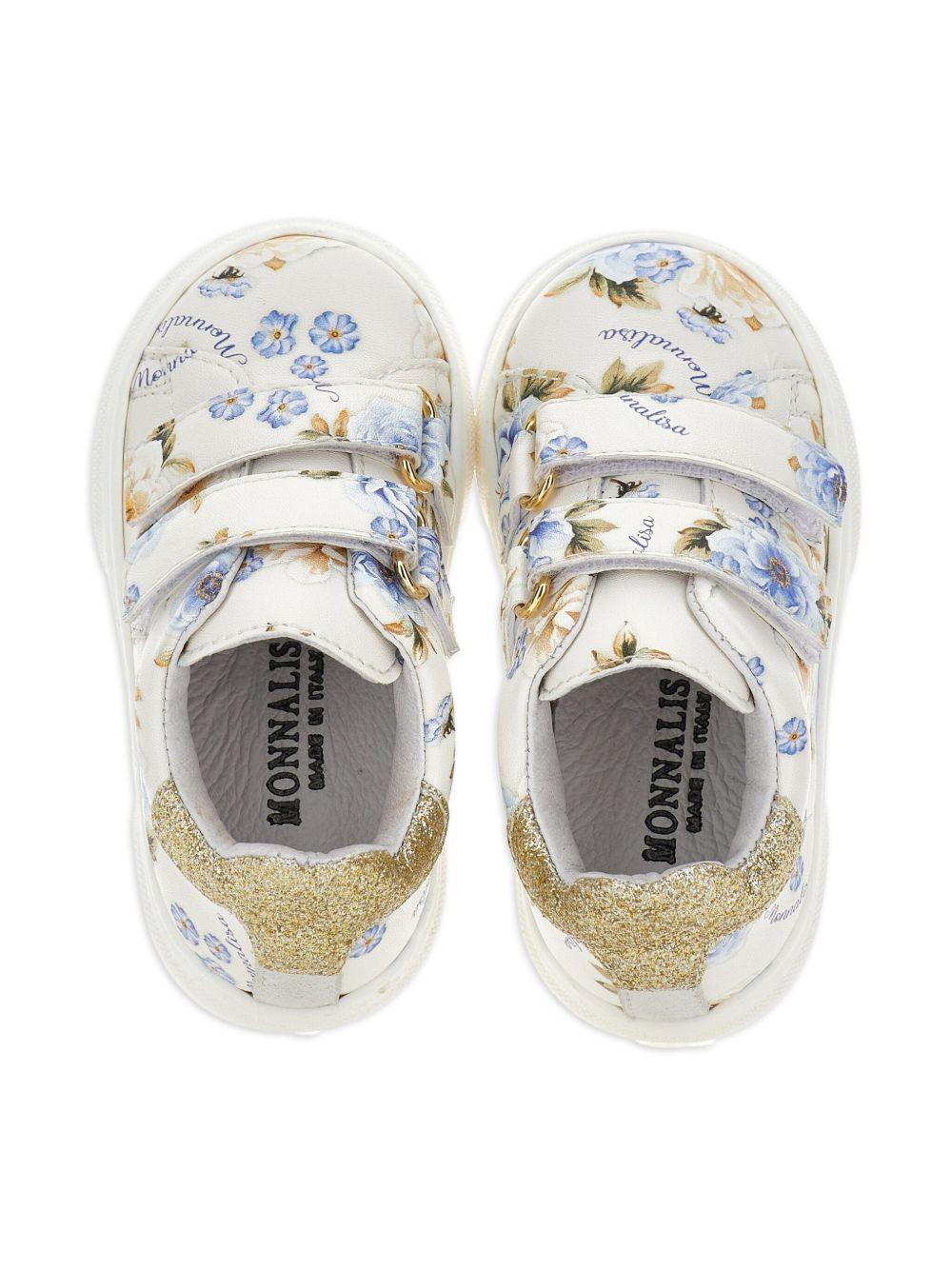 Sneakers per neonata Monnalisa bianche con motivo a fiori - Rubino Kids