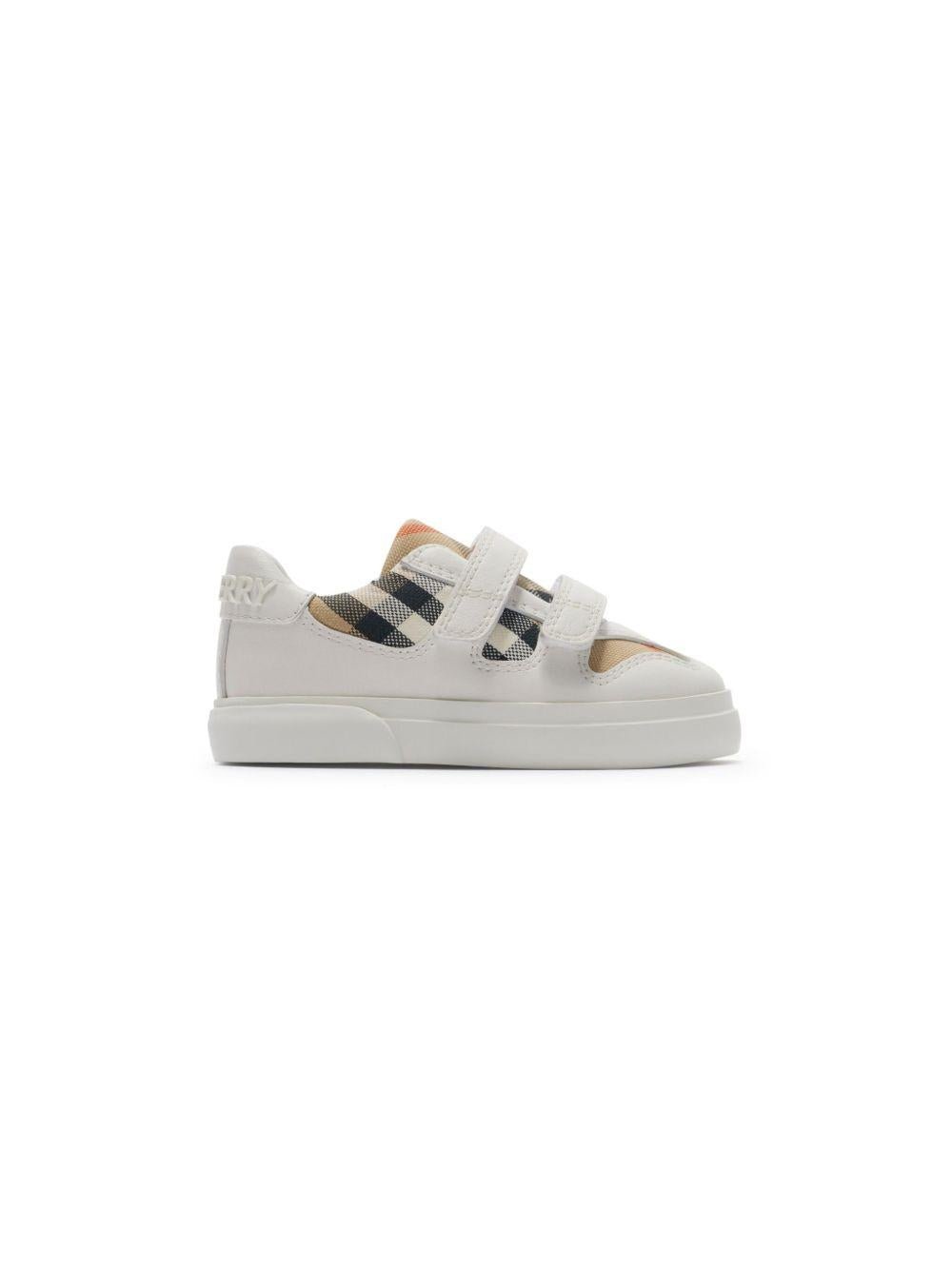 Sneakers per neonati Burberry Kids bianco con chiusura a strappo - Rubino Kids