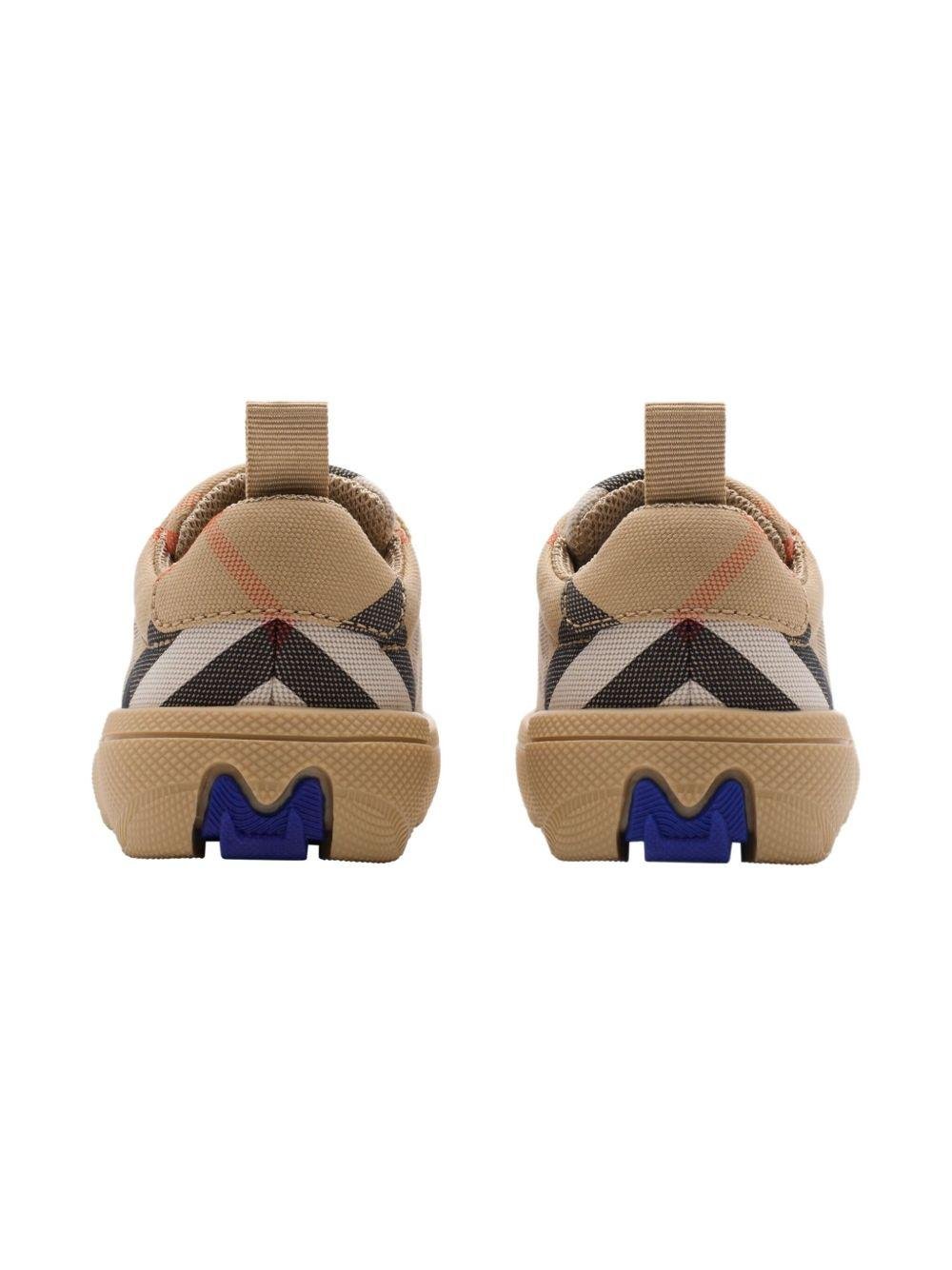 Sneakers per neonato Burberry Kids beige con fantasia tartan e caviglia imbottita - Rubino Kids