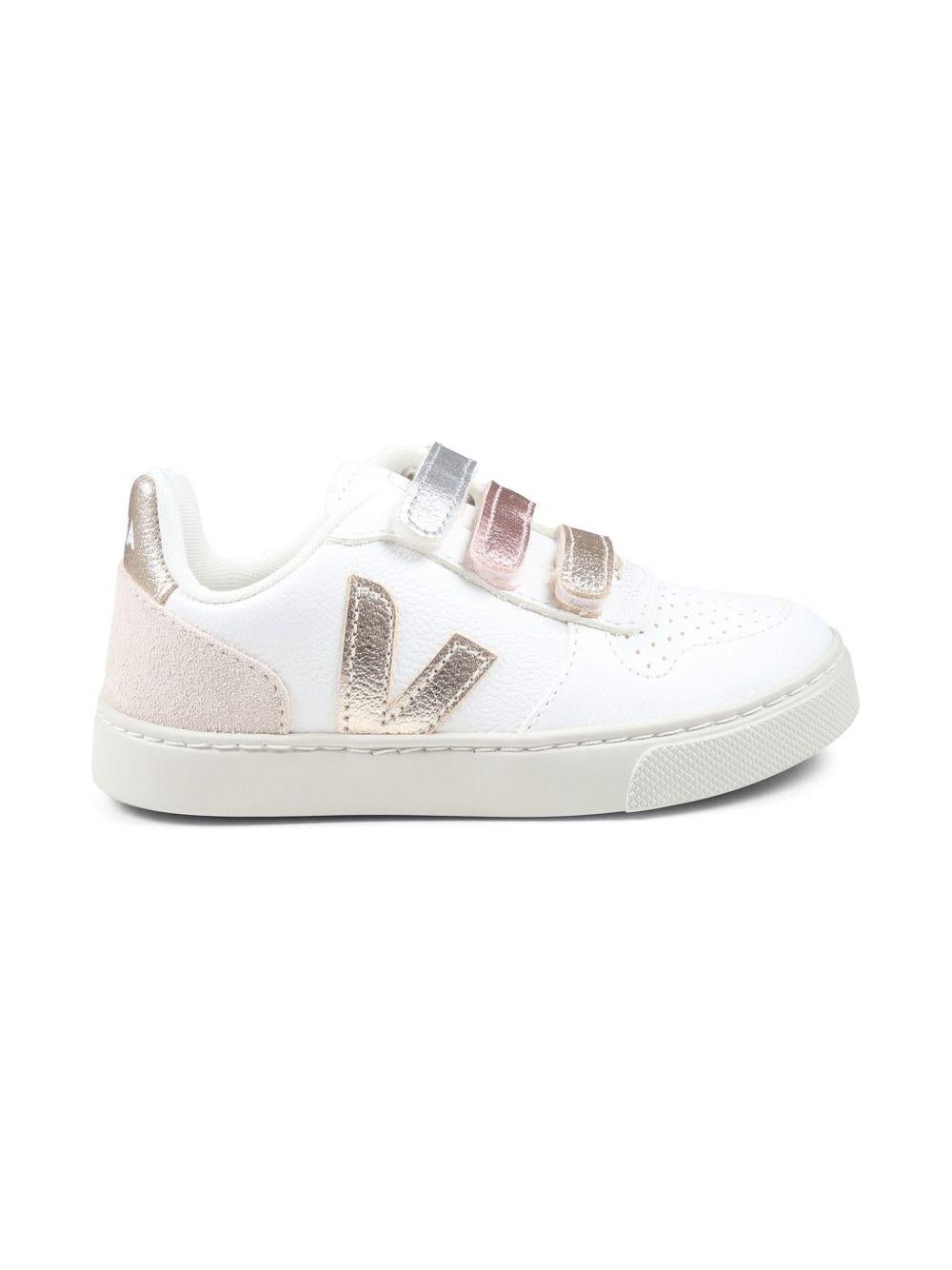 Sneakers V - 10 per bambina VEJA Kids bianche con chiusura a strappo - Rubino Kids