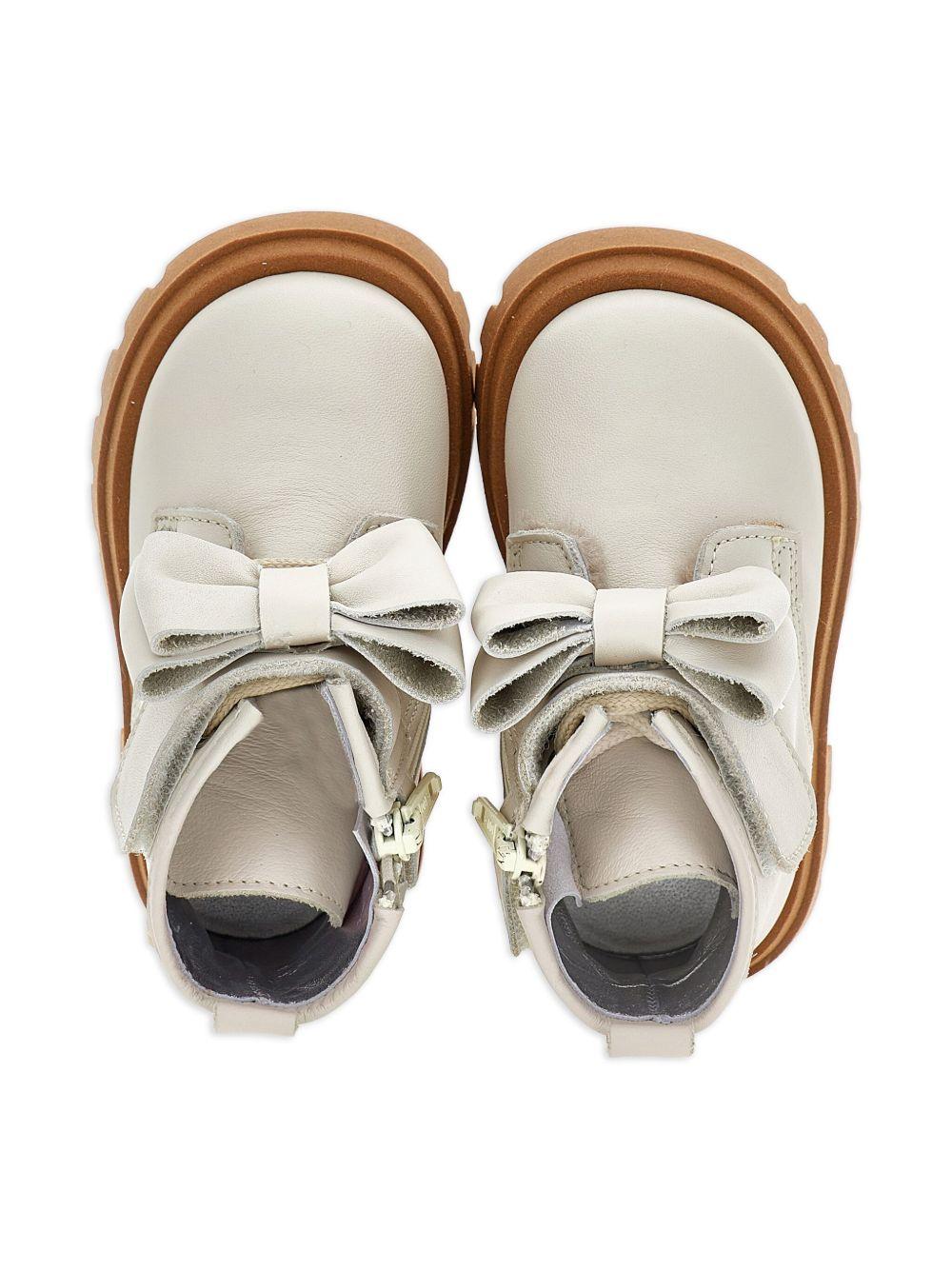 Stivaletti per neonata Monnalisa beige con fiocco e lacci - Rubino Kids