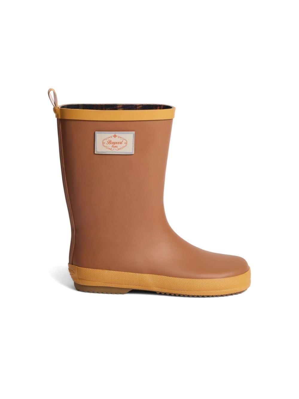 Stivali da bambina Bonpoint marroni da pioggia con applicazione - Rubino Kids