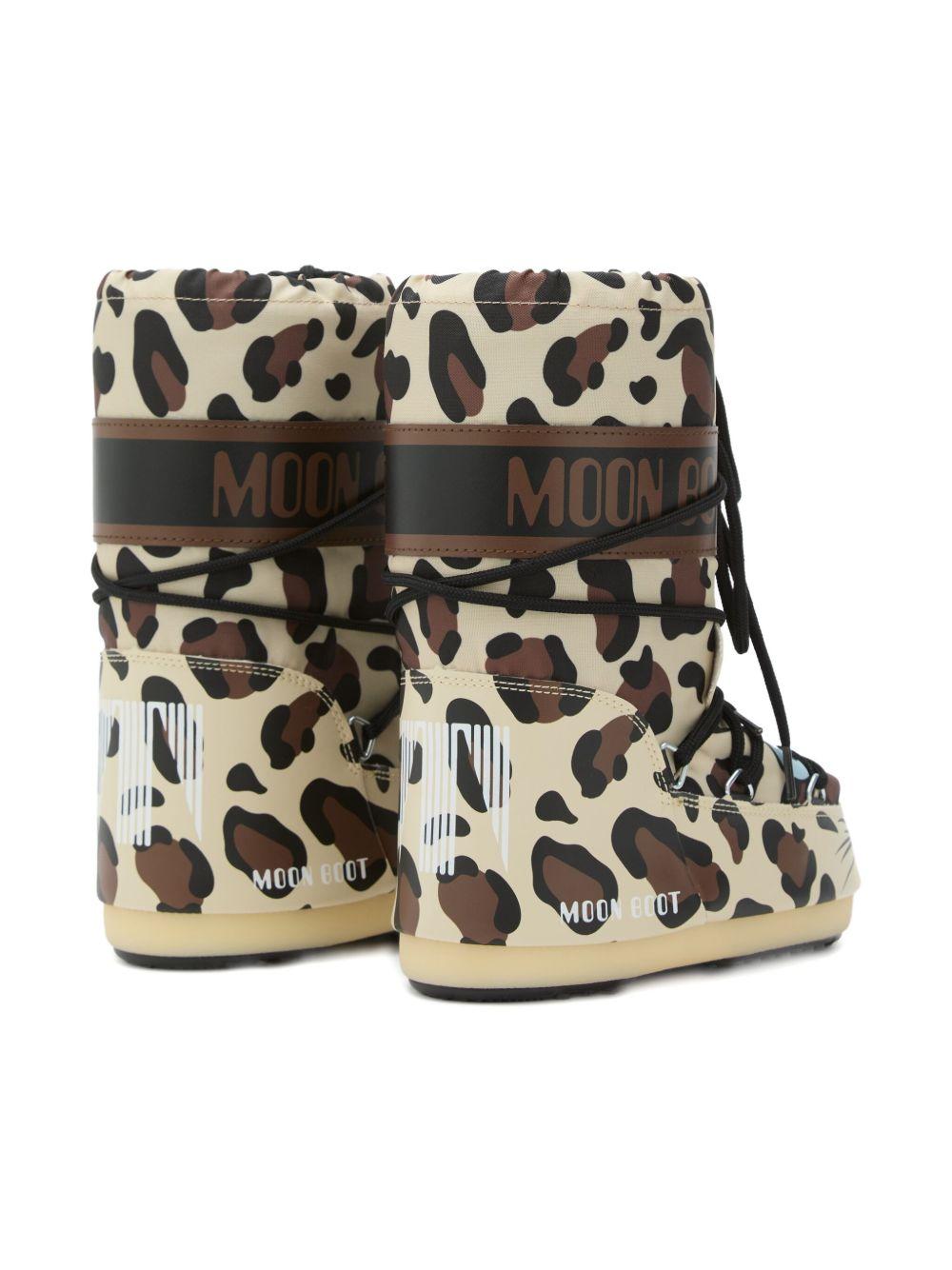 Stivali da neve per bambini Moon Boot Kids beige con lacci leopardato - Rubino Kids