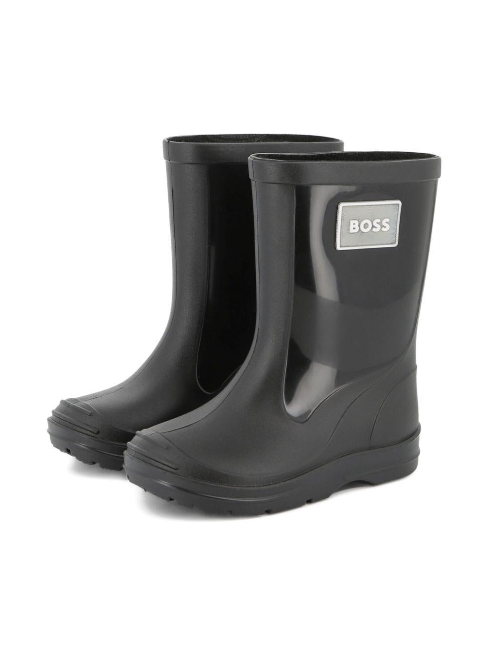 Stivali da pioggia Boss Kids neri con applicazione - Rubino Kids