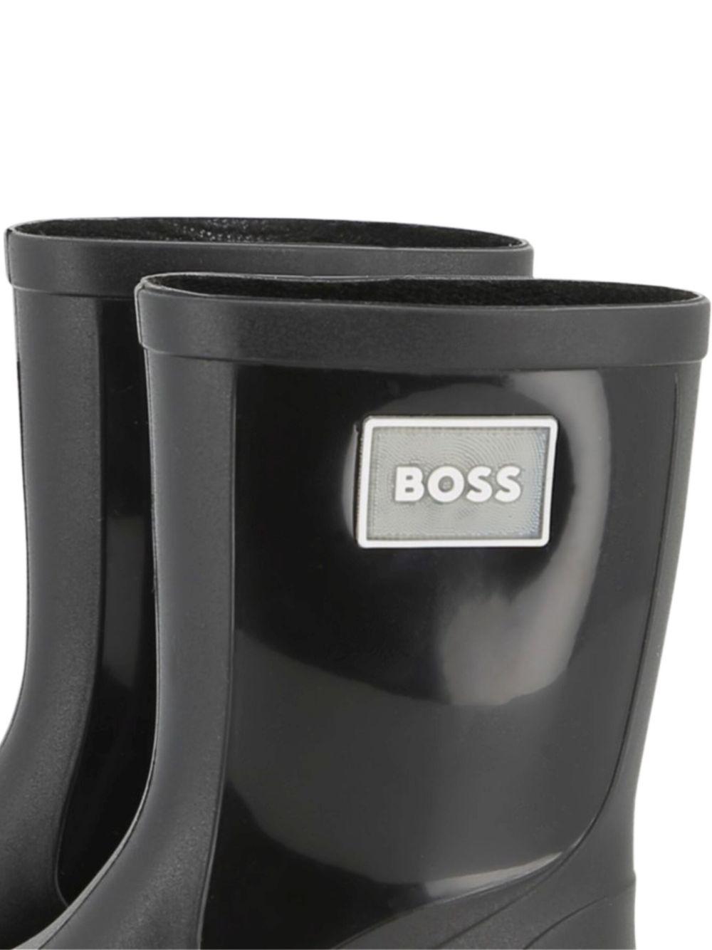 Stivali da pioggia per bambino Boss Kids neri con applicazione - Rubino Kids