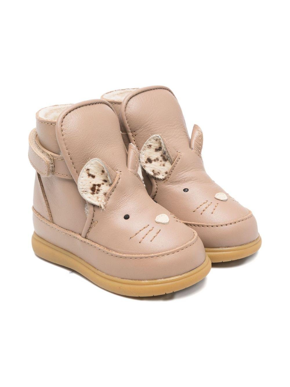 Stivali in pelle per neonata Donsje beige con motivo muso di topo - Rubino Kids