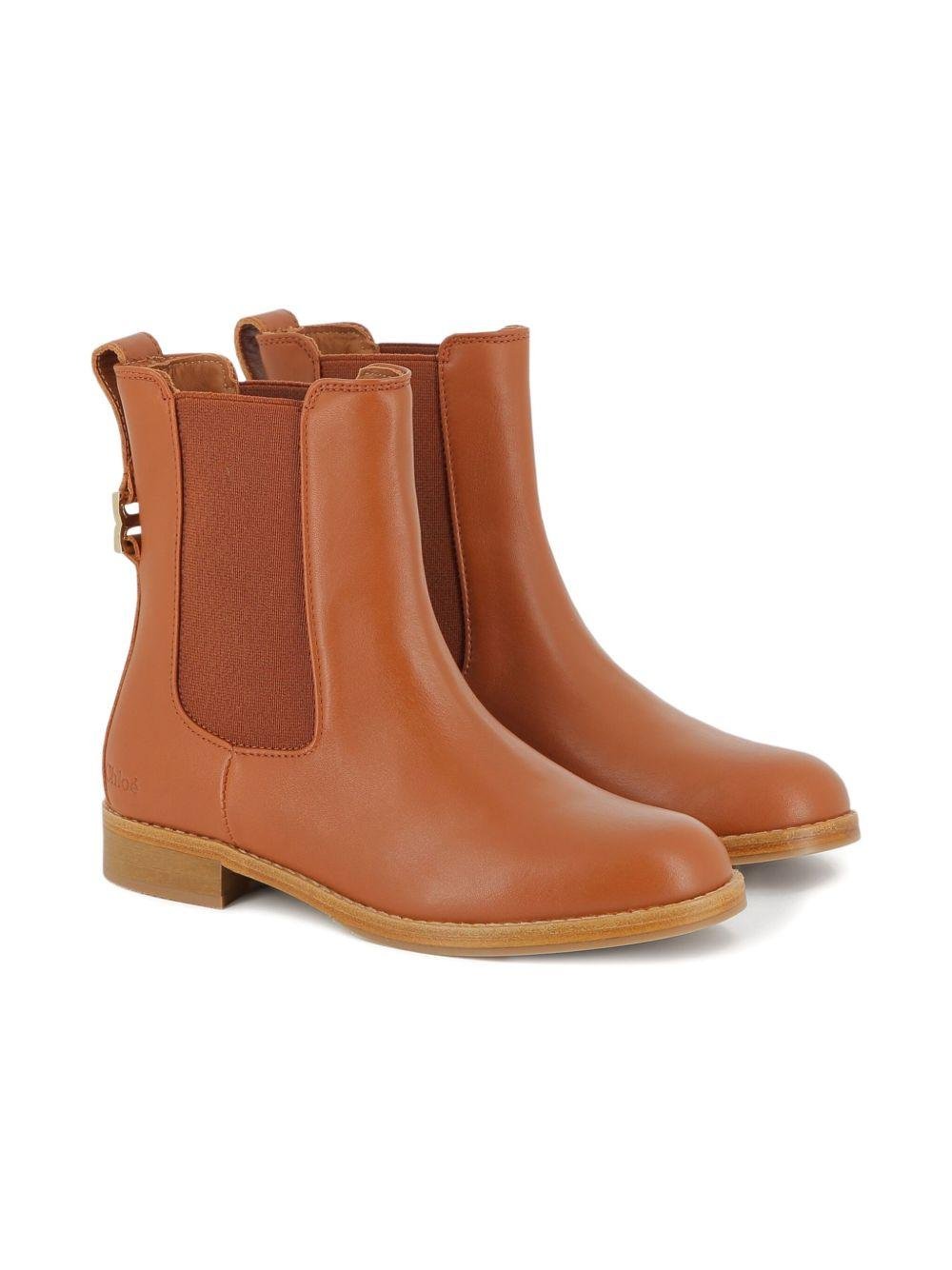 Stivali per bambina Chloé Kids Chelsea marrone in pelle - Rubino Kids