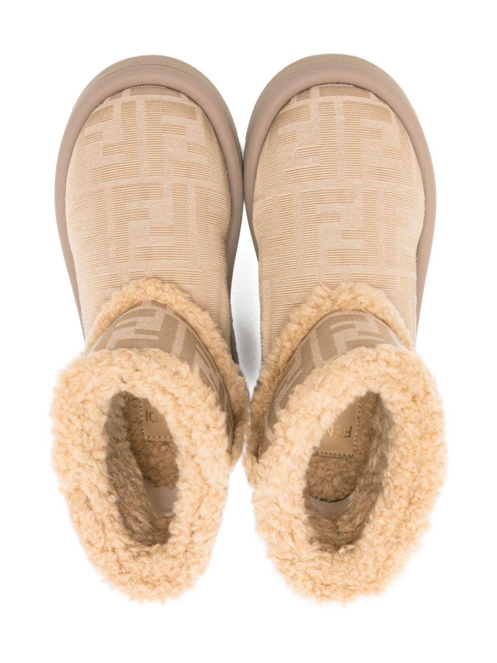 Stivali per bambina Fendi Kids beige con stampa logo FF all - over - Rubino Kids