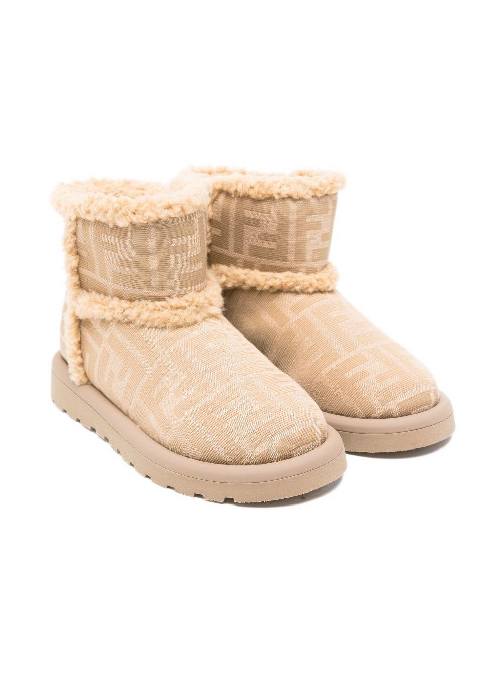 Fendi Kids beige girls' boots with all-over FF logo print | Offer