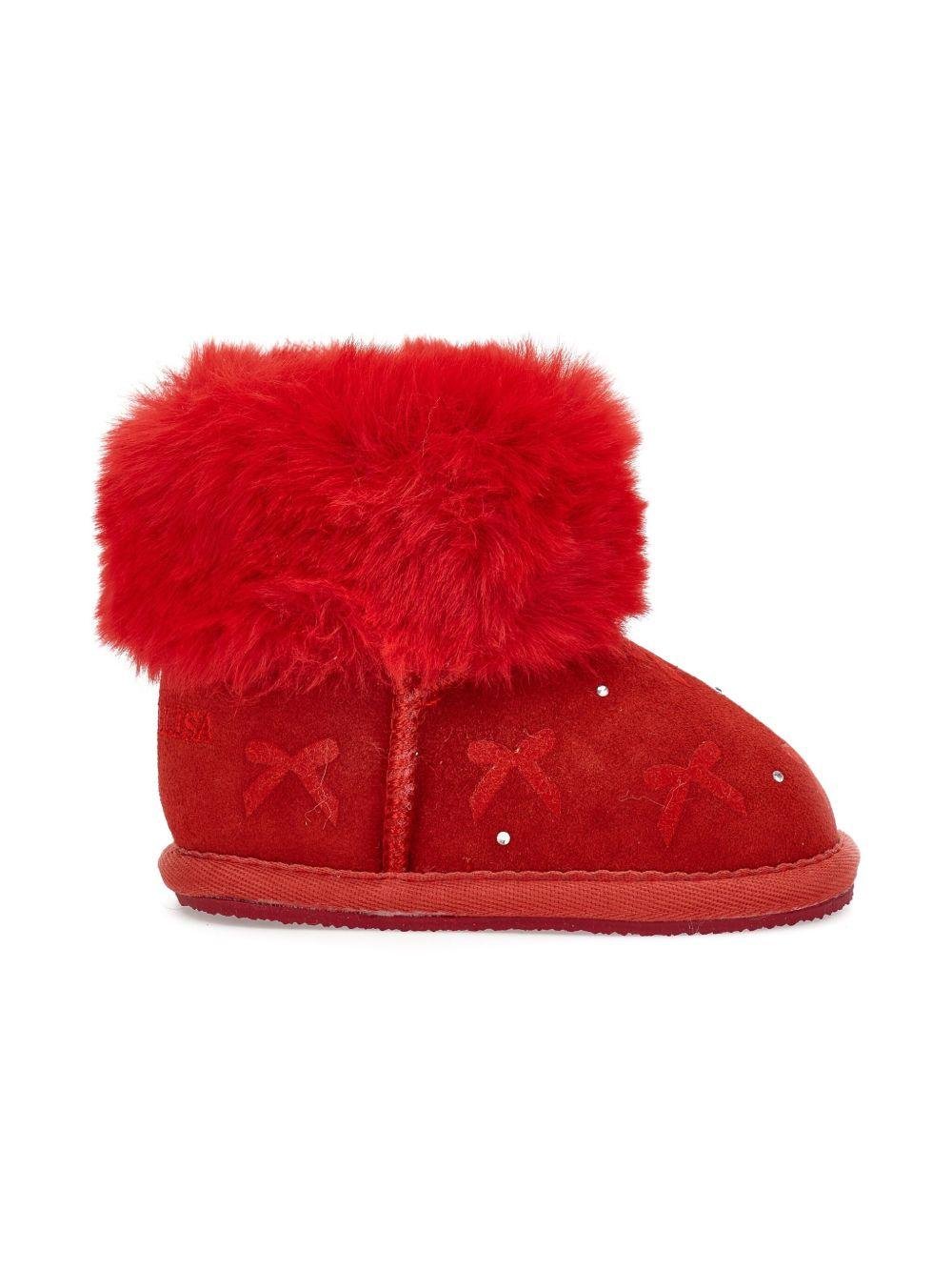 Stivali per neonata Monnalisa rossi con fiocchi applicati - Rubino Kids