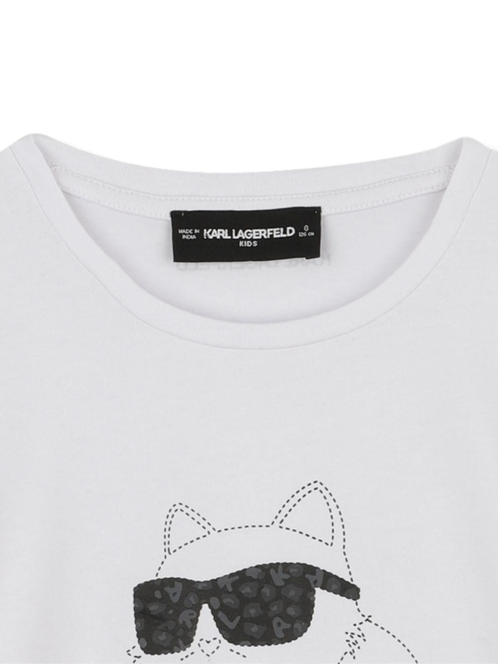 T-shirt a maniche lunghe per bambina Karl Lagerfeld Kids bianca con stampa Choupette - Rubino Kids