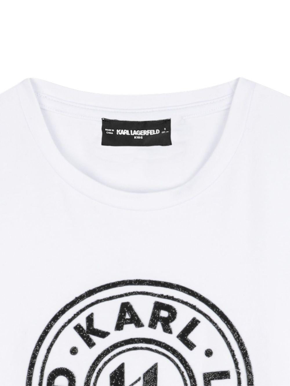 T-shirt a maniche lunghe per bambini Karl Lagerfeld Kids bianca con scollo rotondo - Rubino Kids