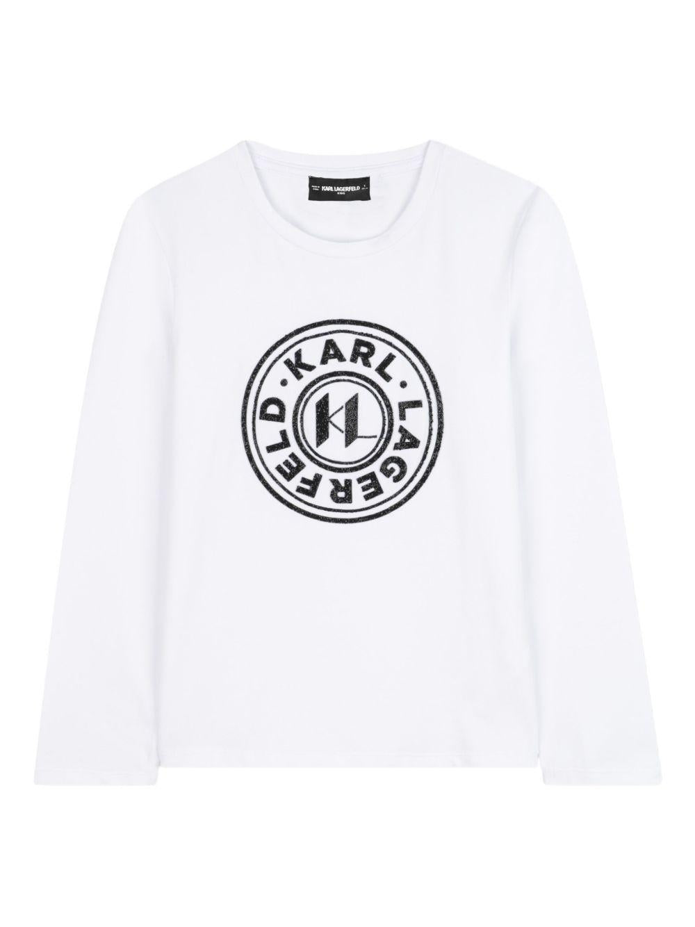 T-shirt a maniche lunghe per bambini Karl Lagerfeld Kids bianca con scollo rotondo - Rubino Kids