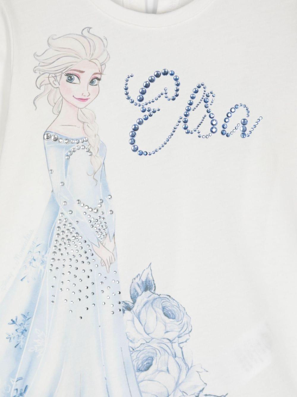 T-shirt bianca per bambina con strass e stampa Elsa Monnalisa - Rubino Kids