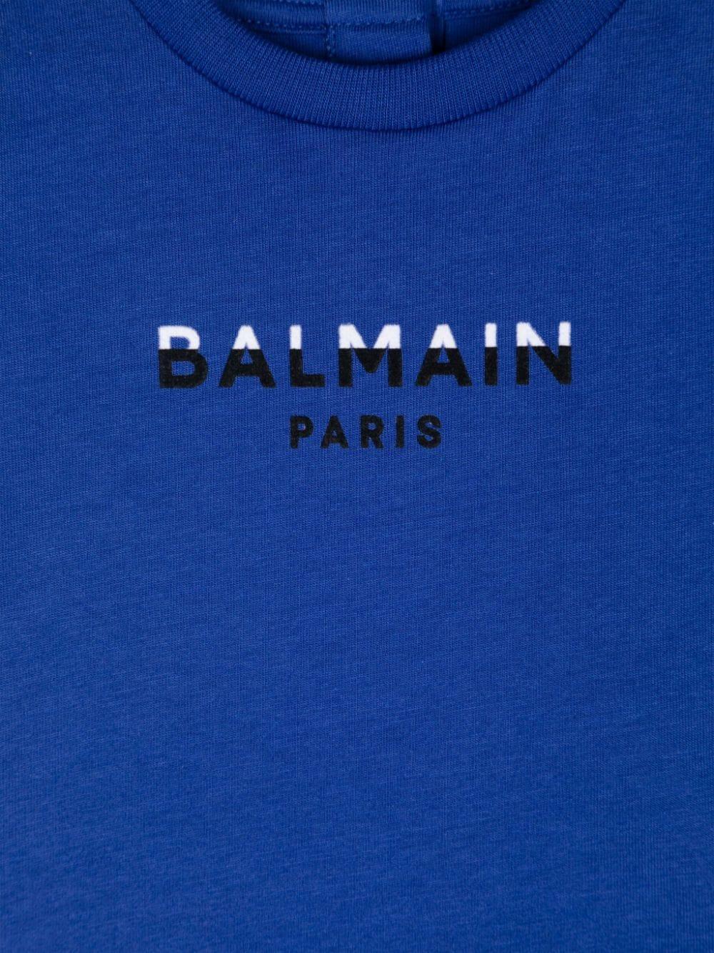 T-shirt con applicazione logo per neonato Balmain Kids blu con girocollo - Rubino Kids