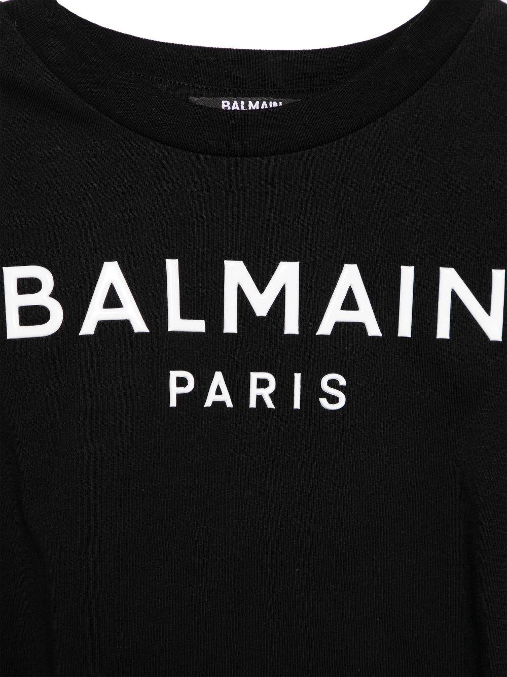 T-shirt con applicazione per bambina Balmain Kids nero con orlo dritto - Rubino Kids