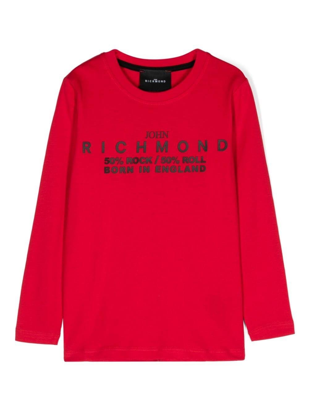 T-shirt con applicazione per bambino John Richmond Junior rosso con girocollo - Rubino Kids