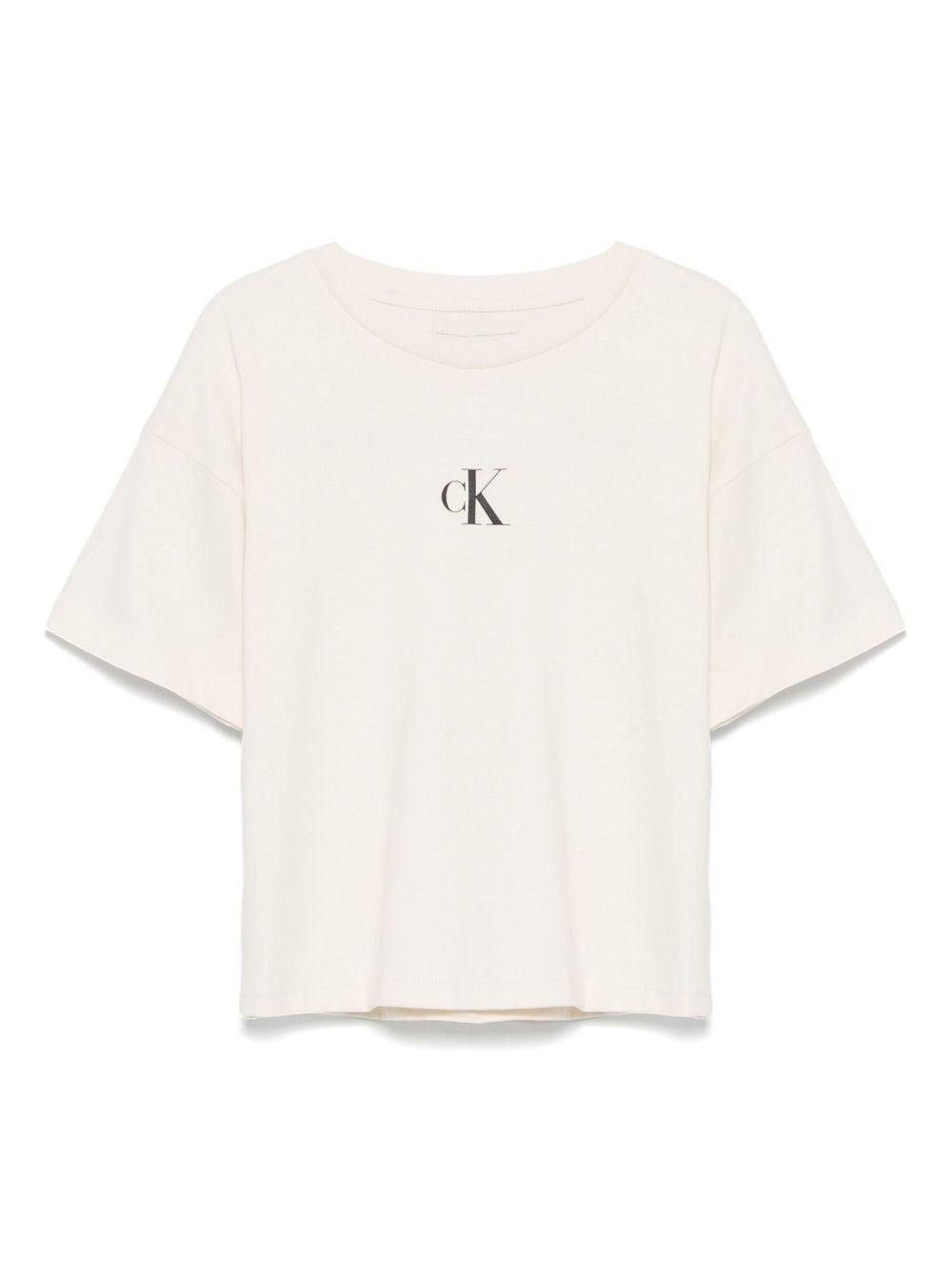 T-shirt con logo per bambina Calvin Klein Kids beige con orlo dritto - Rubino Kids