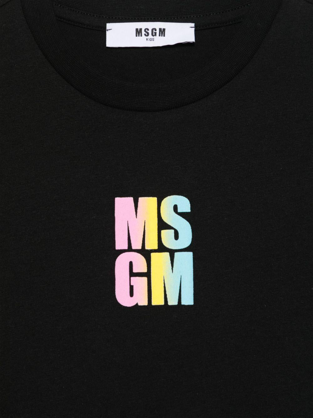 T-shirt con logo per bambina MSGM Kids nero con girocollo - Rubino Kids