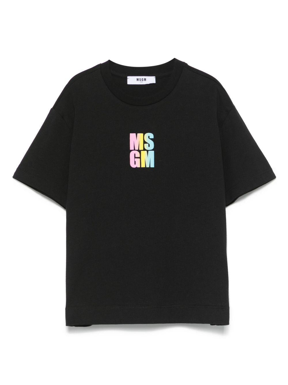 T-shirt con logo per bambina MSGM Kids nero con girocollo - Rubino Kids