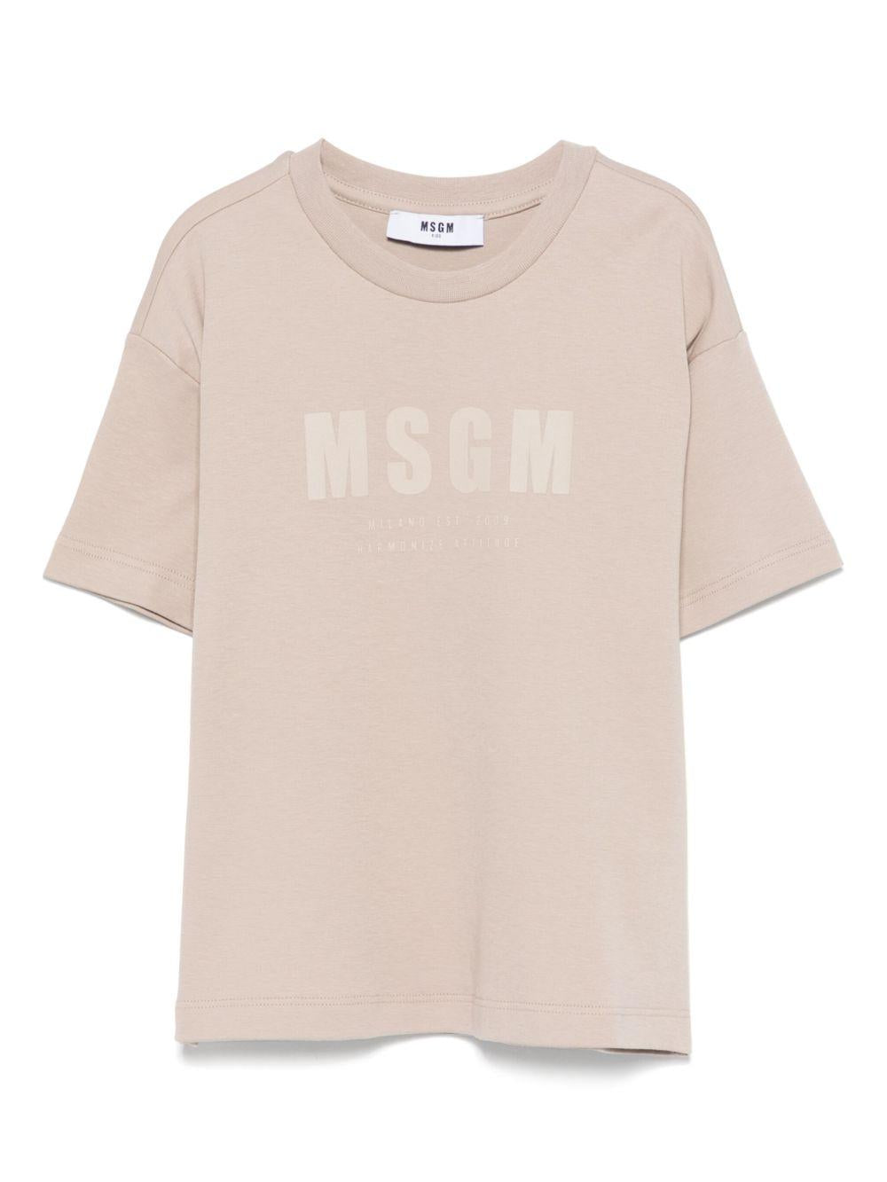 T-shirt con logo per bambino MSGM Kids grigio con targhetta con logo - Rubino Kids