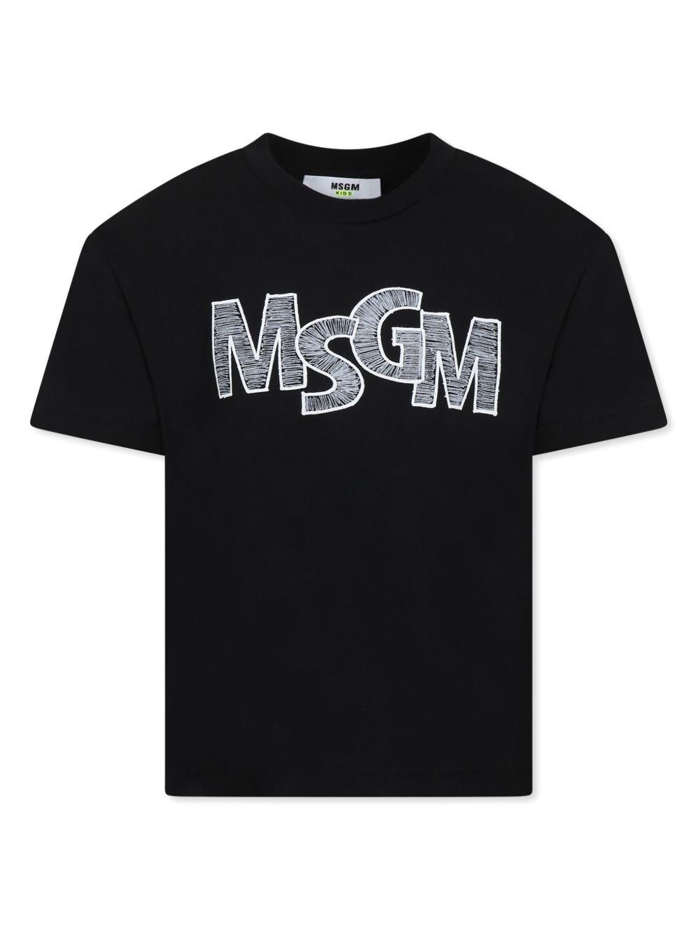 T-shirt con logo per bambino MSGM Kids nero con orlo dritto - Rubino Kids
