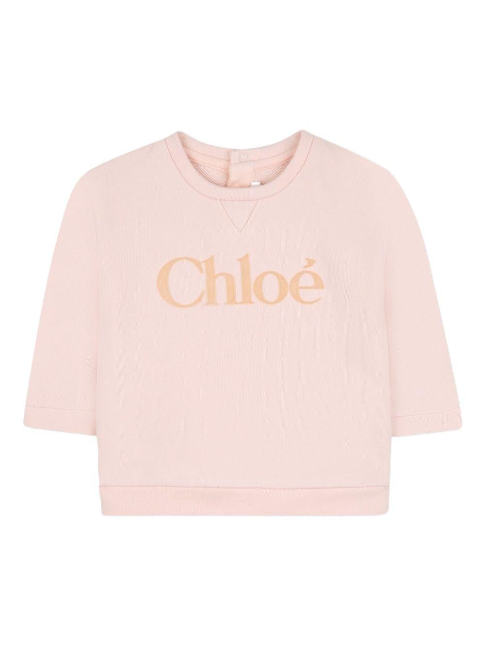 T-shirt con logo per neonata Chloé Kids rosa a maniche 3/4 - Rubino Kids