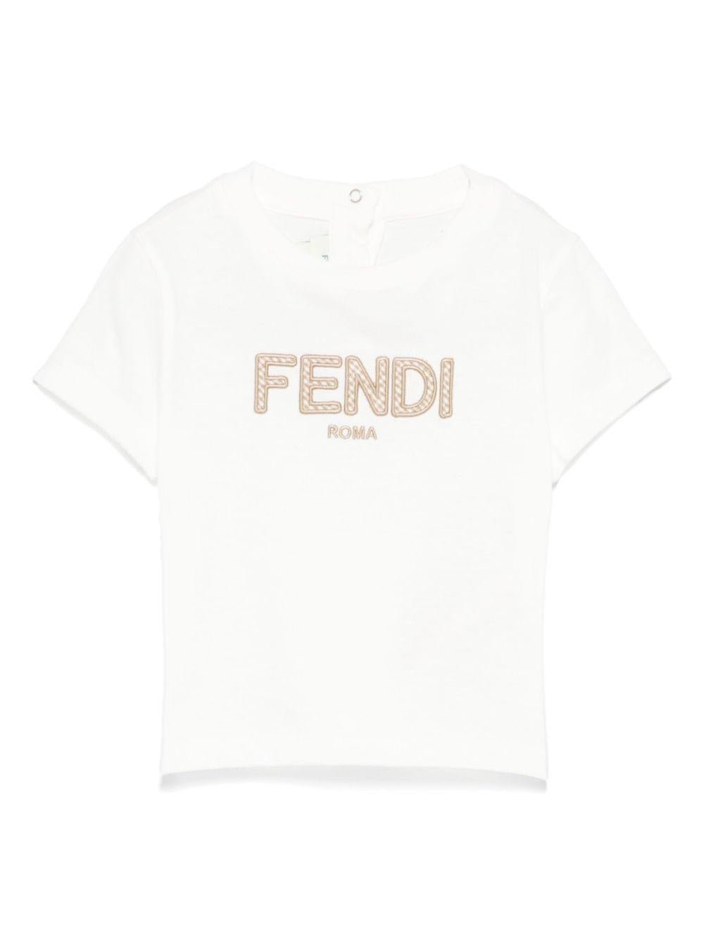 T-shirt con logo per neonata Fendi Kids bianco con orlo dritto