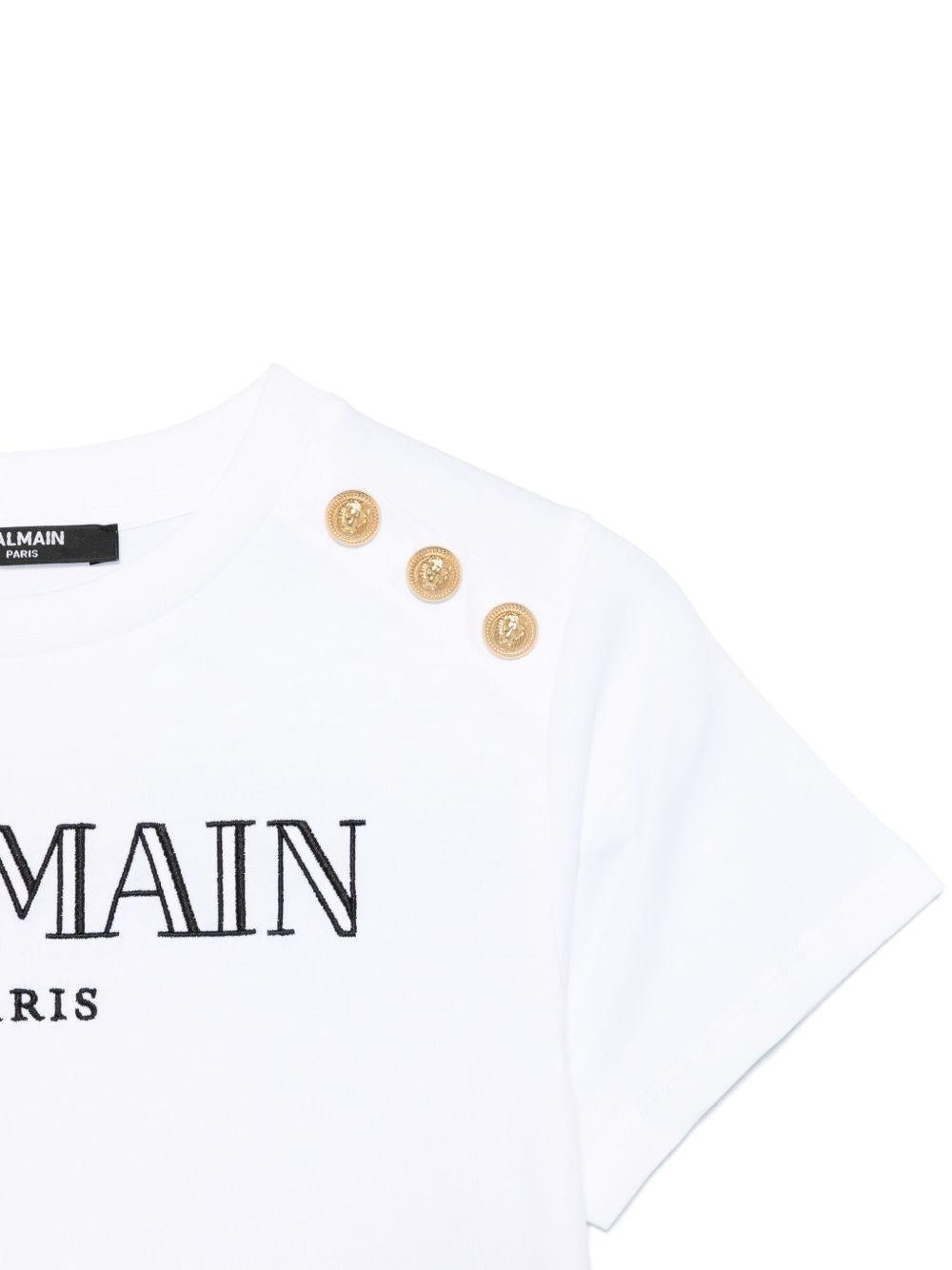 T-shirt con logo ricamato per bambina Balmain Kids bianco con orlo dritto - Rubino Kids