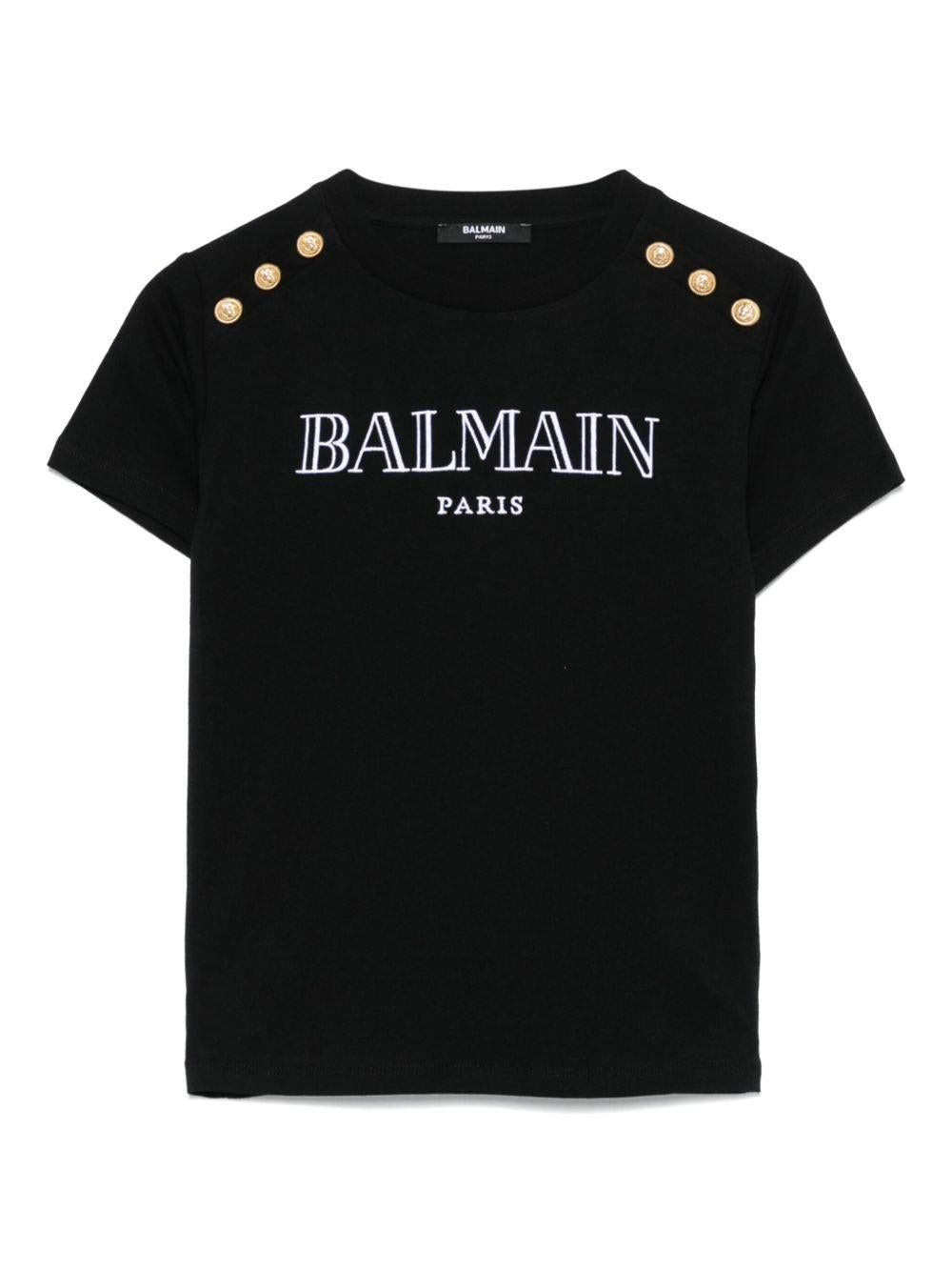 T-shirt con logo ricamato per bambina Balmain Kids nero con orlo dritto - Rubino Kids