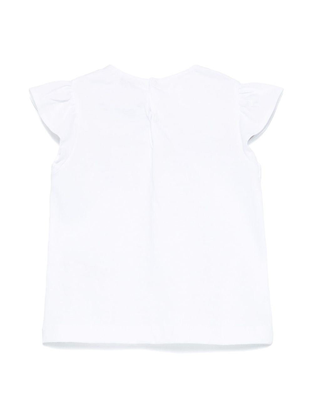 T-shirt con logo ricamato per neonato Il Gufo bianco con maniche ad aletta - Rubino Kids