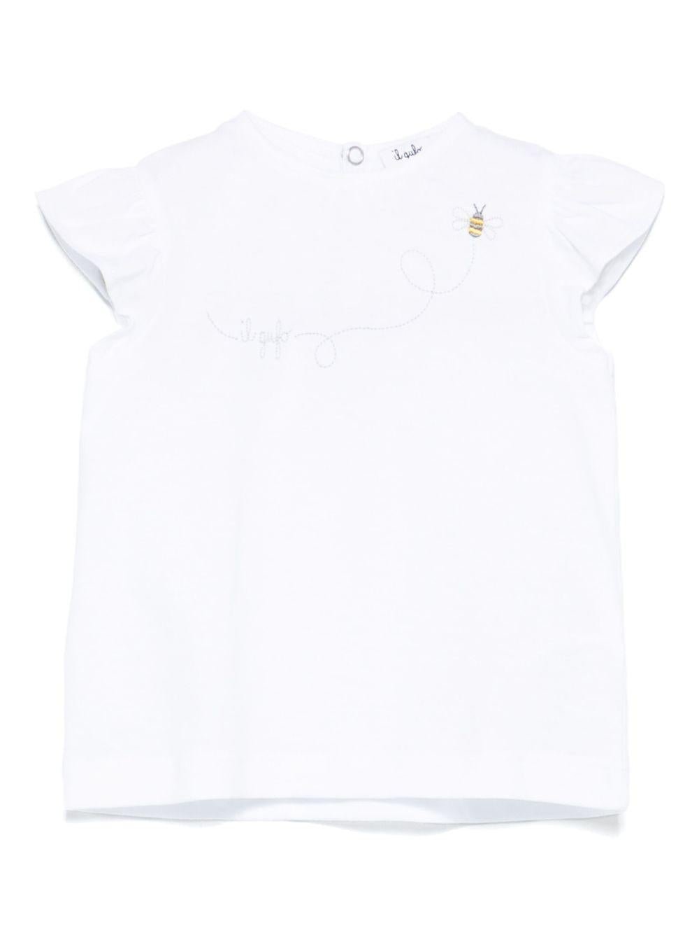 T-shirt con logo ricamato per neonato Il Gufo bianco con maniche ad aletta - Rubino Kids