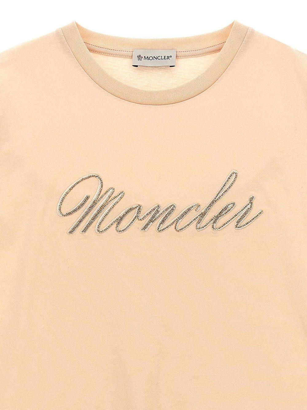 T-shirt con ricamo per bambina Moncler Enfant rosa con orlo dritto - Rubino Kids