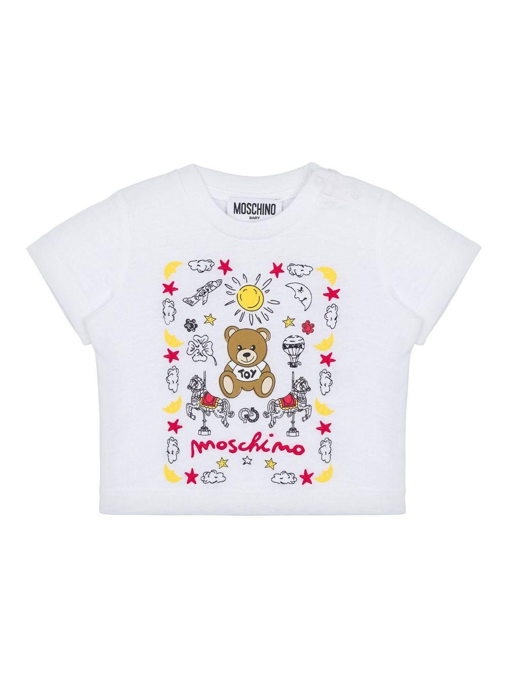T-shirt con ricamo per neonata Moschino Kids bianco con girocollo - Rubino Kids
