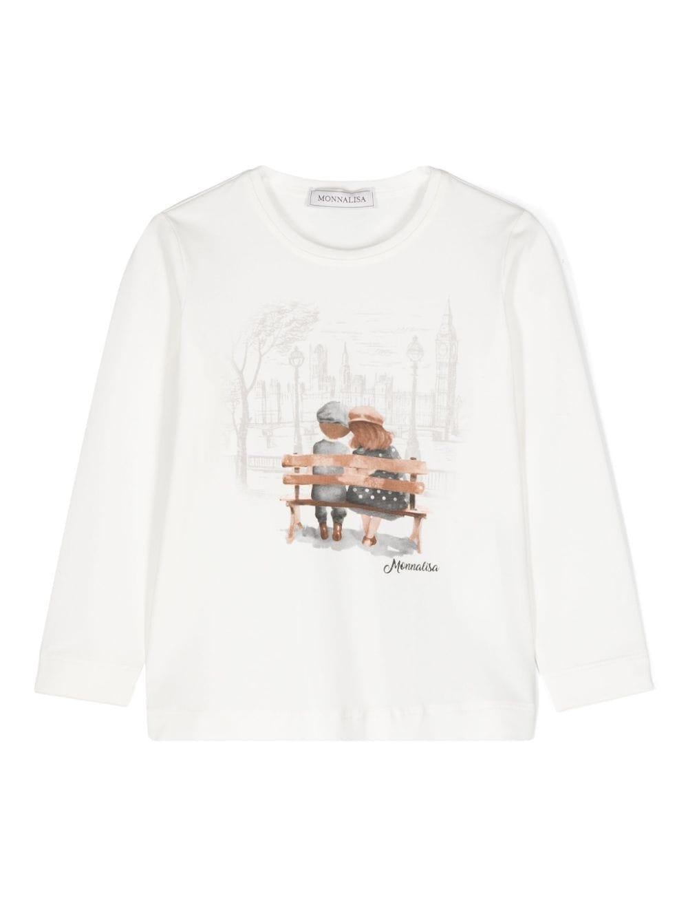 T-shirt con stampa grafica per bambina Monnalisa bianca con girocollo - Rubino Kids